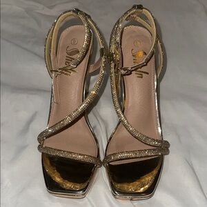 SHEIN Gold Strappy Heels Metallic Sandals